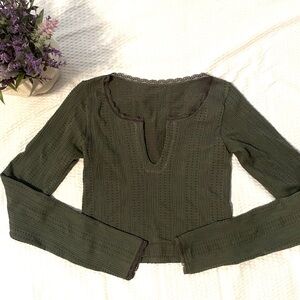 Urban Outfitters 🫒 Olive Hunter Green Lace Trim Crop Top M/L